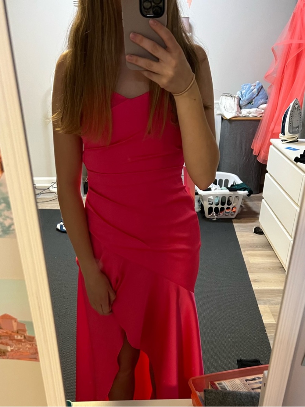 Women’s Hot Pink Evening Dress - Sleeveless Asymmetrical Hem